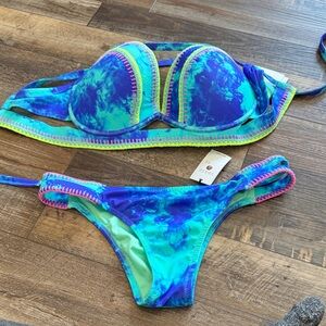 36DD bottom Large SHADE & SHORE Vibrant Blue and Green Bikini Set